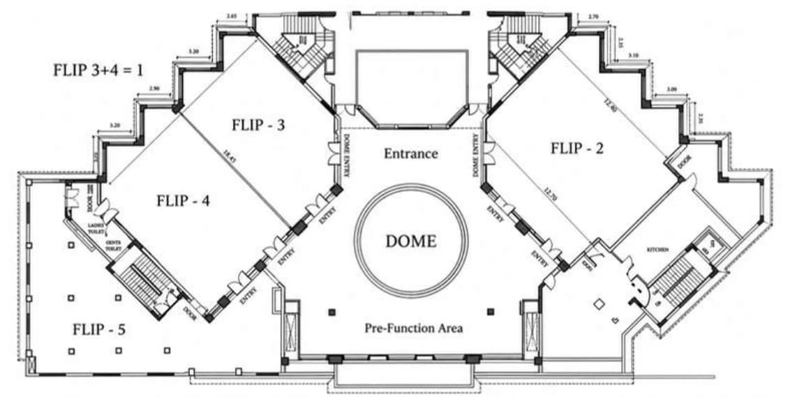 Flip Ballroom floor plan with its five sections around the dome
